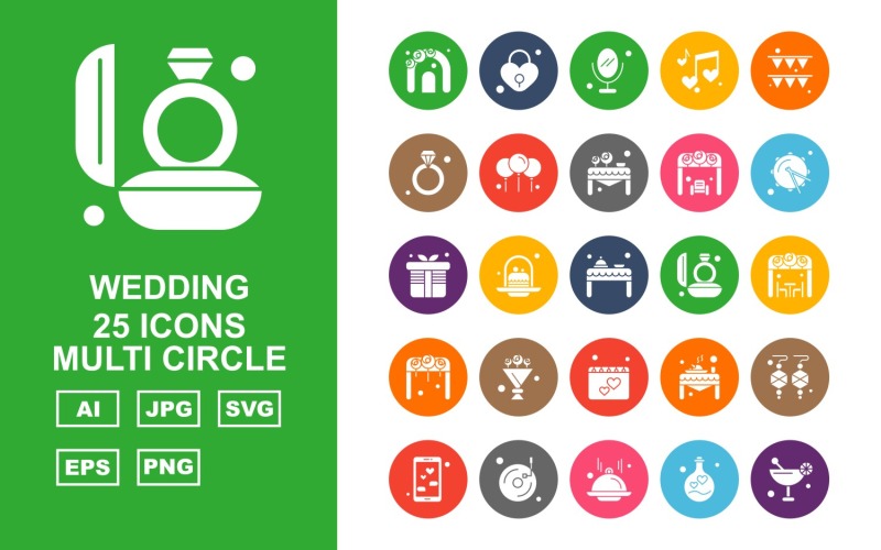 Набор иконок 25 Premium Wedding Multi Circle Pack
