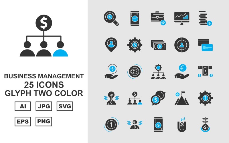 25 Premium Business Management Glyph Two Color Pack Ikonuppsättning
