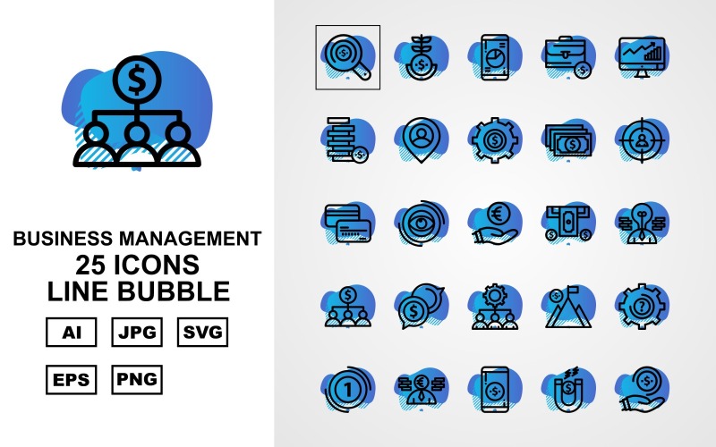 Download Набор иконок "25 Premium Business Management Line Bubble Pack Icon Set" / 25 Premium Business Management Line Bubble Pack Icon Set - Набор иконок на тему business find,eye,mountain,setting,business,creative man,mobile,magnet,saving,plant,suitcase,led,coin,location,dollar,target,atm card,atm machine,network,icon