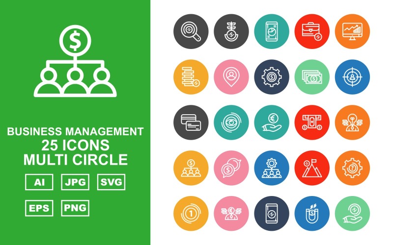 Download Набор иконок "25 Premium Business Management Multi Circle Pack Icon Set" / 25 Premium Business Management Multi Circle Pack Icon Set - Набор иконок на тему business find,eye,mountain,setting,business,creative man,mobile,magnet,saving,plant,suitcase,led,coin,location,dollar,target,atm card,atm machine,network,icon