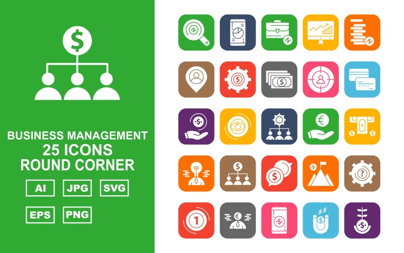 25 Premium İşletme Yönetimi Roung Corner Pack Icon Set