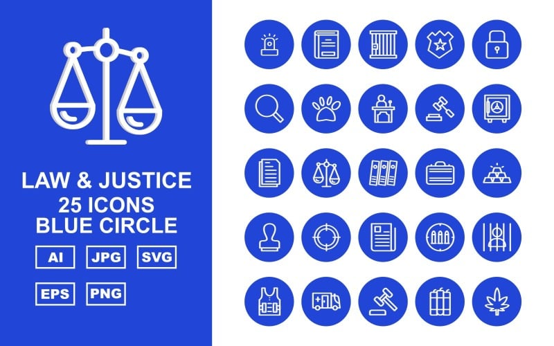 25 Premium Law and Justice Blue Circle Pack Ikonuppsättning