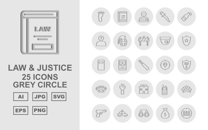 Download Набор иконок "25 Premium Law And Justice Grey Circle Pack Icon Set" / 25 Premium Law And Justice Grey Circle Pack Icon Set - Набор иконок на тему military car light,justice,finger,appeal,cctv,police cap,gun,police car,handcuff,sack,read,convicted,enforcement,lock,find,dog print,witness,law and justice,vault,icon