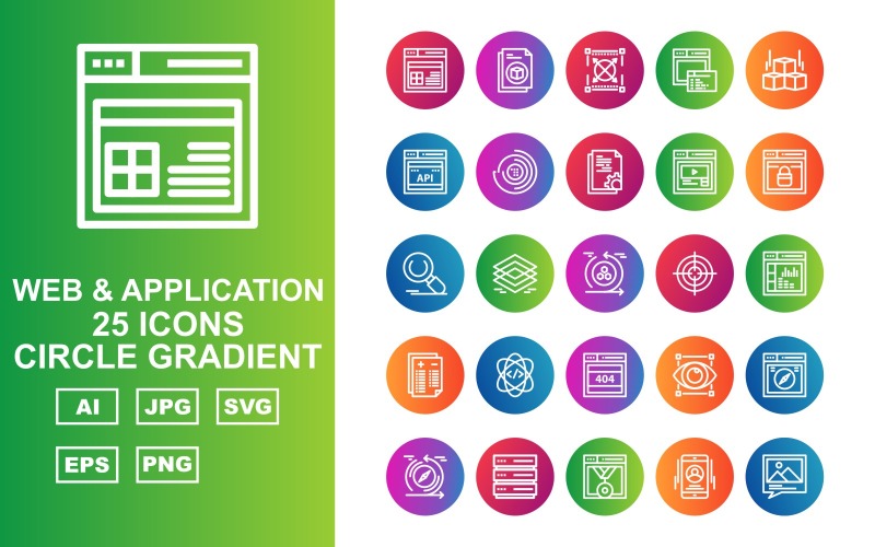 Download Набор иконок "25 Premium Web And Application Circle Gradient Pack Icon Set" / 25 Premium Web And Application Circle Gradient Pack Icon Set - Набор иконок на тему computer browser,atom,report,website,aim,reload,search,webpage,full screen,document,gallery,smartphone,sever,layers,icon,icons