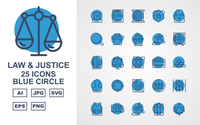25 преміум закону та справедливості синій коло Pack Icon Set