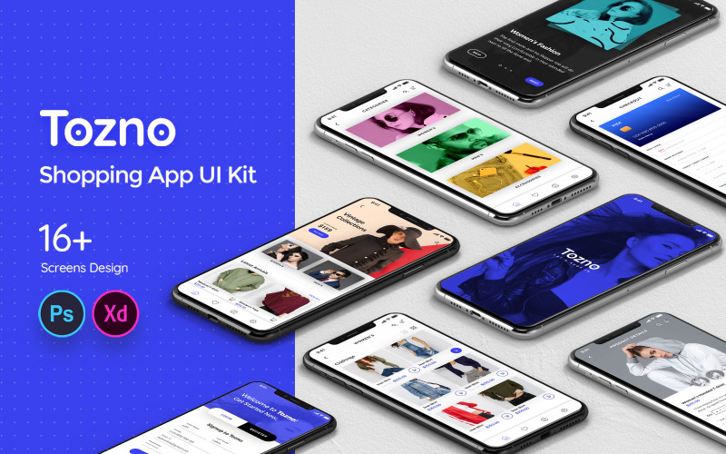 Prvky uživatelského rozhraní Tozno Shopping Mobile App