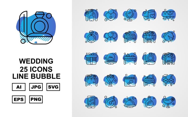 Sada ikon 25 prémiových svatebních bublin