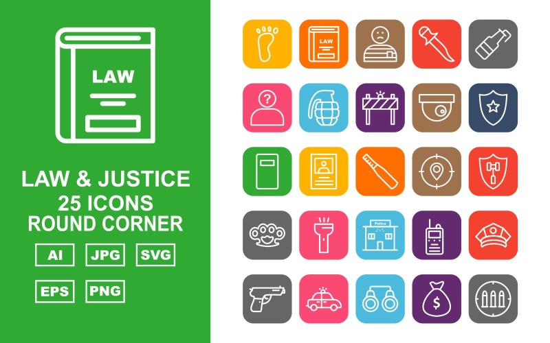 Sada ikon 25 Premium Law and Justice Round Corner Pack