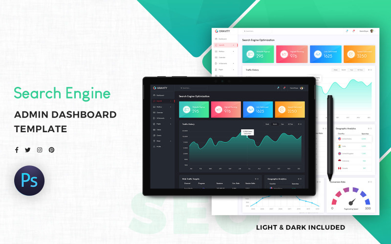 SEO Admin Dashboard UI-Elemente