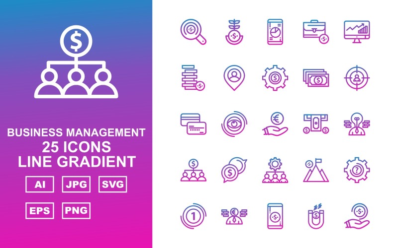 25 Set di icone Premium Business Management Line Gradient Pack