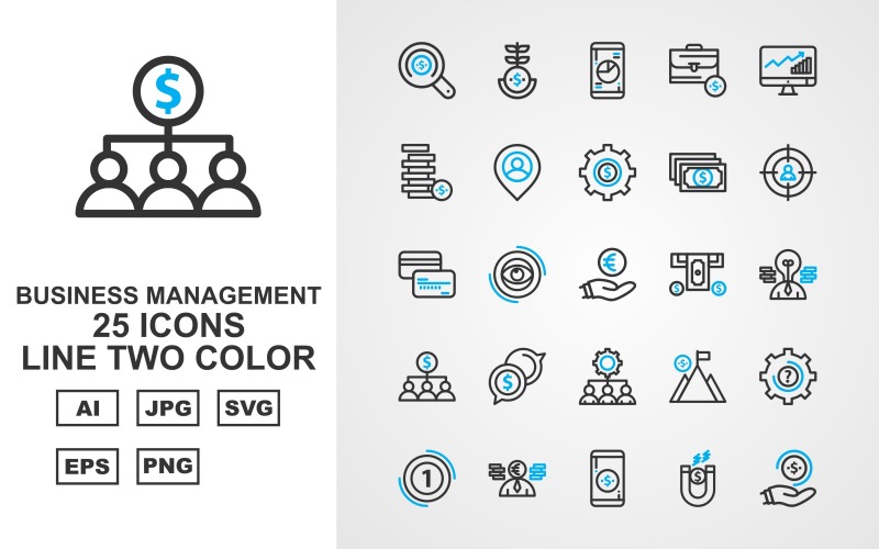 25 Set di icone Premium Business Management Line Two Color Pack