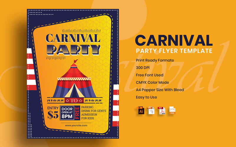 Download Фирменный стиль "Carnival Party Flyer - Corporate Identity Template" / Carnival Party Flyer - Corporate Identity Template - Фирменный стиль на тему графика vector,poster,background,banner,party,template,design,flier,carnival,holiday,show,event,entertainment,festival,funfair,signs,mask,performance,circus,masquerade