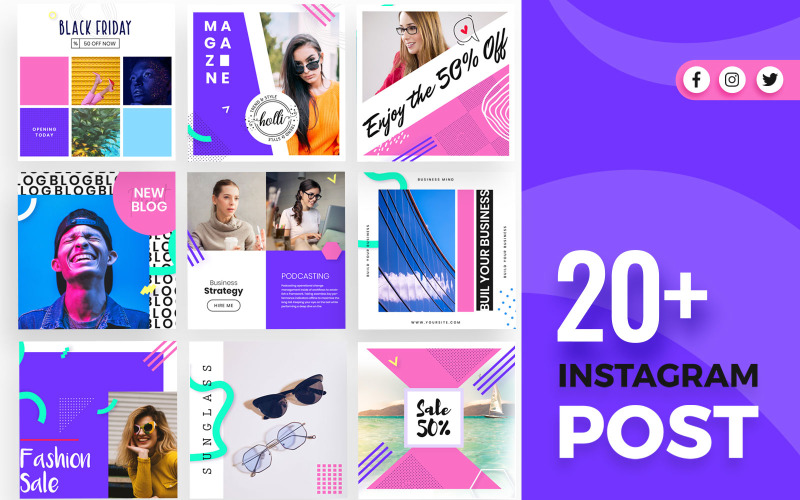 Download Шаблон для соцсетей "Fashion Pack Social Media Template" / Fashion Pack Social Media Template - Шаблон для соцсетей на тему графика offers,social,media,templates,season,promotion,template,magazine,blog,business,corporate,facebook,instagram,twitter,post