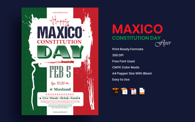 Флаер ко Дню Конституции Мексики - шаблон фирменного стиля