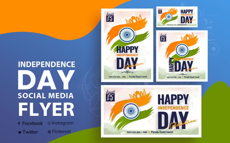 Download Шаблон для соцсетей "Independence Day Social Media Template" / Independence Day Social Media Template - Шаблон для соцсетей на тему графика india,independence,day,social,media,templates,augest 15,template,facebook,instagram,twitter,pinterest,psd