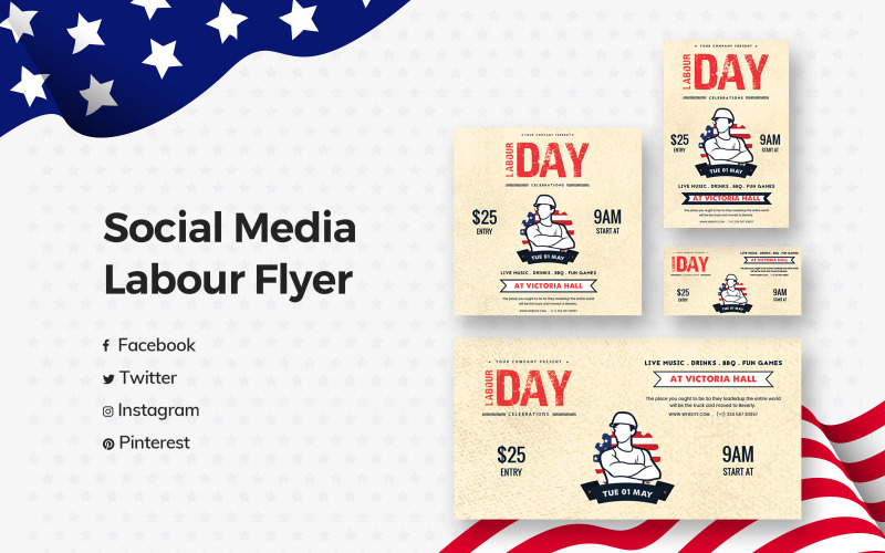 Download Шаблон для соцсетей "Labour Day Social Media Template" / Labour Day Social Media Template - Шаблон для соцсетей на тему графика labour,day,social,media,templates,template,banner,banners,post,facebook,instagram,twitter,pinterest,celebration,promotions