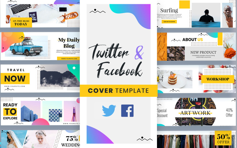 Modèle de médias sociaux de couverture Twitter et Facebook