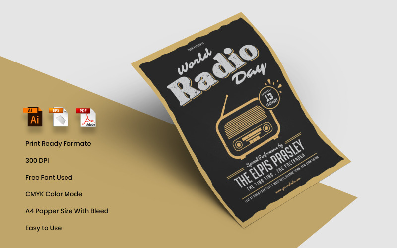 Download Фирменный стиль "Radio Day Flyer - Corporate Identity Template" / Radio Day Flyer - Corporate Identity Template - Фирменный стиль на тему графика retro,day,earth,signs,poster,musical,design,abstract,background,concept,vector,art,sound,music,symbol,banner,graphic,wallpaper,illustration,radio