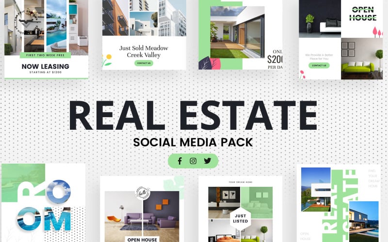 Download Шаблон для соцсетей "Real Estate Social Media Template" / Real Estate Social Media Template - Шаблон для соцсетей на тему графика real,estate,social,media,template,business,promotion,activities,facebook,instagram,twitter,templates,post,banner,banners