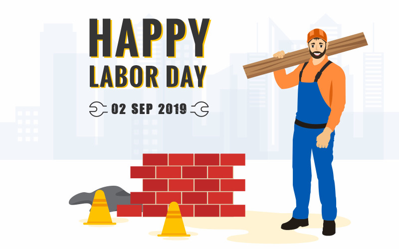 Download Иллюстрация "Labour Day USA - Illustration" / Labour Day USA - Illustration - Иллюстрация на тему графика labour,day,usa,graphics,graphic,template,templates,happy,promotion,celebration,city,construction,worker,helmet,job