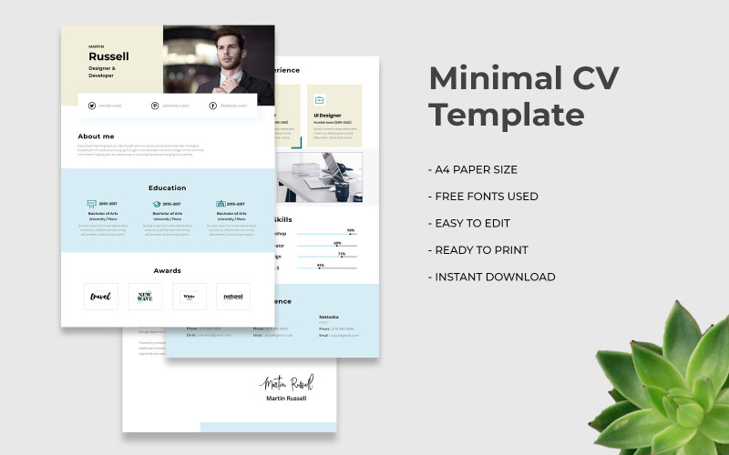 Download Резюме "Minimal CV Resume Template" / Minimal CV Resume Template - Резюме на тему графика creative,curriculum,cv,minimal,modern,print,resume,resumes,template,templates,business,vector,job,interview,elegant,company,work,header,design,minimalist