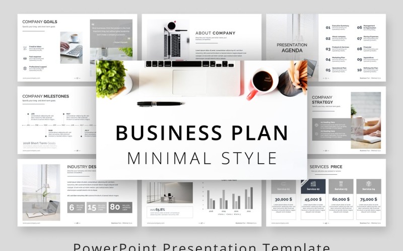 Минимальный стиль Бизнес-план Презентация Шаблон PowerPoint