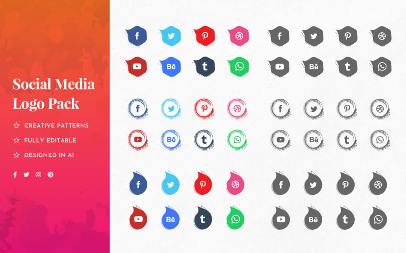 Social Media Logo Collection Logo Template - TemplateMonster