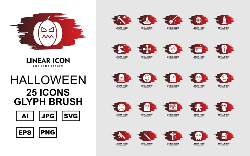Conjunto de iconos de paquete de cepillo de glifos de Halloween de 25