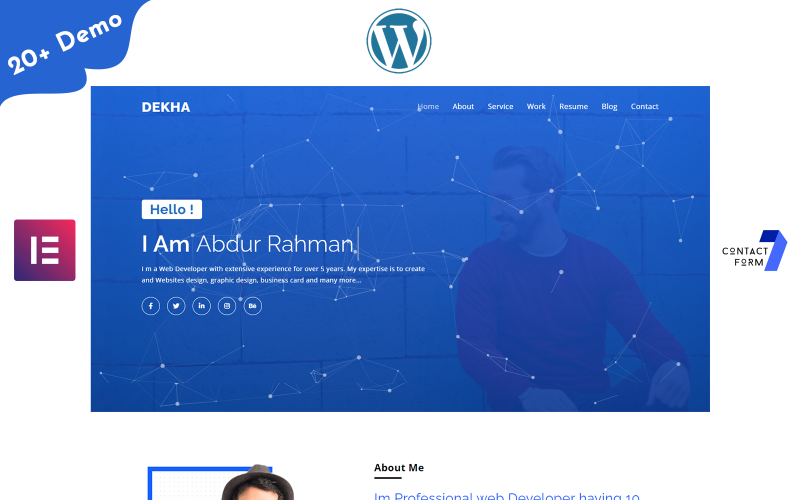 Dekha-Portfolio/Resume/CV One page WordPress Elementor Theme