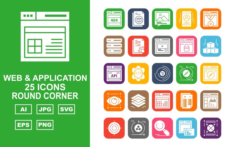 25 Ensemble d'icônes Premium Web et Application Round Corner Pack