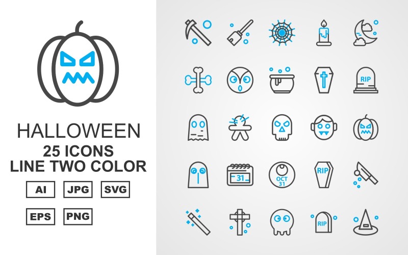 Набор иконок 25 Premium Halloween Line двухцветный пакет