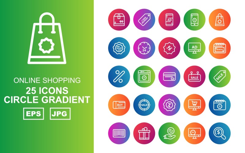 25 премиальных интернет-магазинов Circle Gradient Pack Icon Set