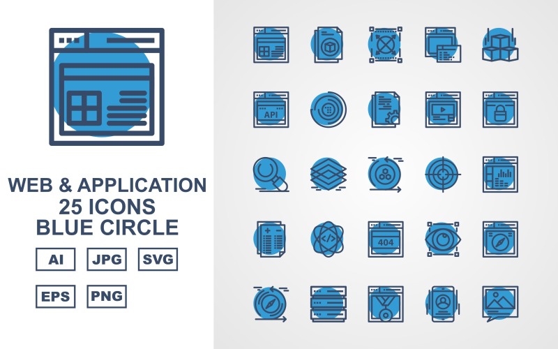 25 премиальных веб-приложений и приложений Blue Circle Pack Icon Set