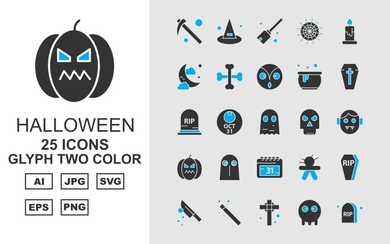 25 Premium Halloween Glyph Two Color Pack Icon Set