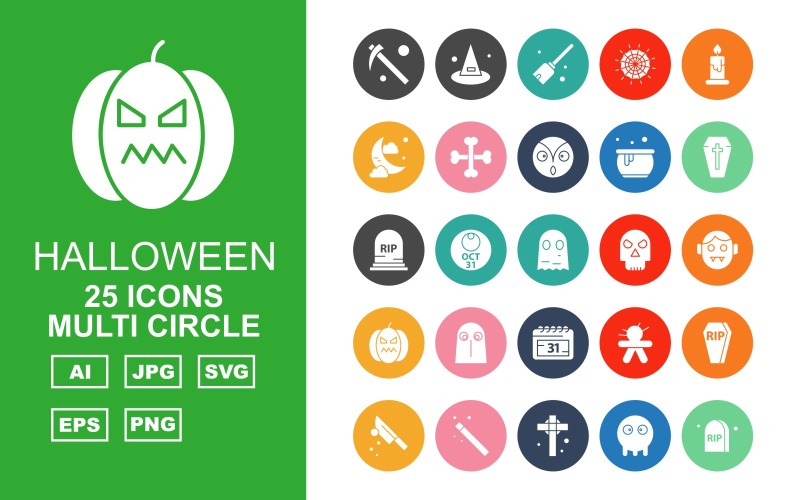 25 Premium Halloween Multi Circle Paketi Simge Seti