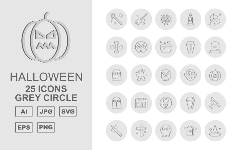 25 преміум Хеллоуїн сірий коло Pack Icon Set