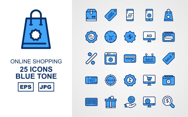 25 Premium Online Shopping Blue Tone Pack Ikonuppsättning