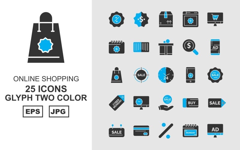 25 Premium Online Shopping Glyphe Farb-Icon-Set