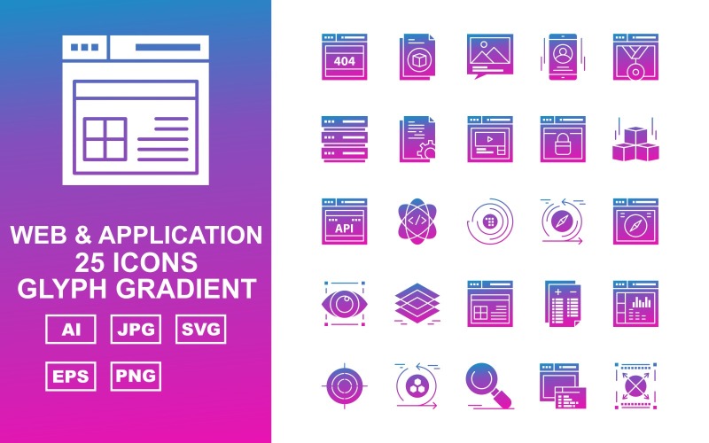 Download Набор иконок "25 Premium Web And Application Glyph Gradient Pack Icon Set" / 25 Premium Web And Application Glyph Gradient Pack Icon Set - Набор иконок на тему computer browser,atom,report,website,aim,reload,search,webpage,full screen,document,gallery,smartphone,sever,layers,icon,icons