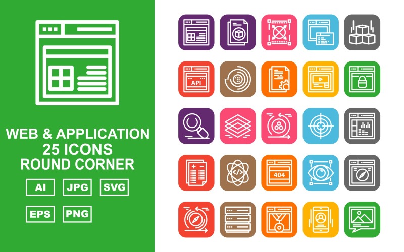 Download Набор иконок "25 Premium Web And Application Round Corner Pack Icon Set" / 25 Premium Web And Application Round Corner Pack Icon Set - Набор иконок на тему computer browser,atom,report,website,aim,reload,search,webpage,full screen,document,gallery,smartphone,sever,layers,icon,icons