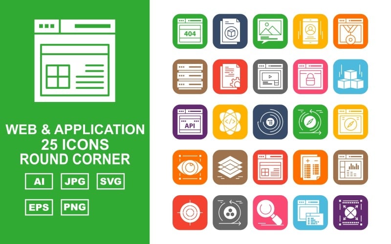 25 Premium Web und Application Round Corner Pack Icon Set