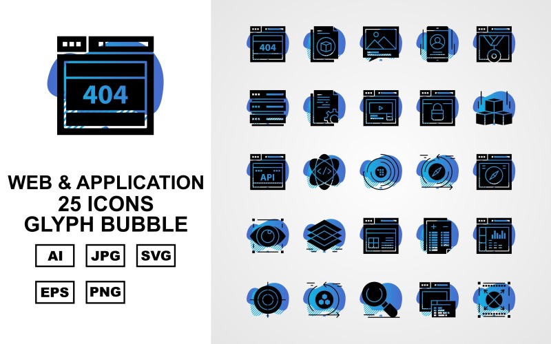 25 Premium webb- och applikationsglyph Bubble Pack Ikonuppsättning