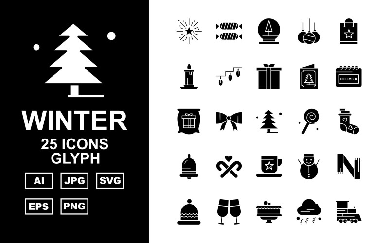 Download Набор иконок "25 Premium Winter Glyph Pack Icon Set" / 25 Premium Winter Glyph Pack Icon Set - Набор иконок на тему shopping celebration,lace,snow,muffler,dish,wineglass,cake,cloud,trainengine,toffee,moonlight,lights,shoppingbag,candle,gift,card,calendar,tree,candy,coffee