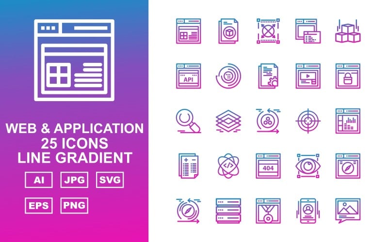 25 Premium zestaw ikon pakietu gradientu w sieci Web i aplikacji