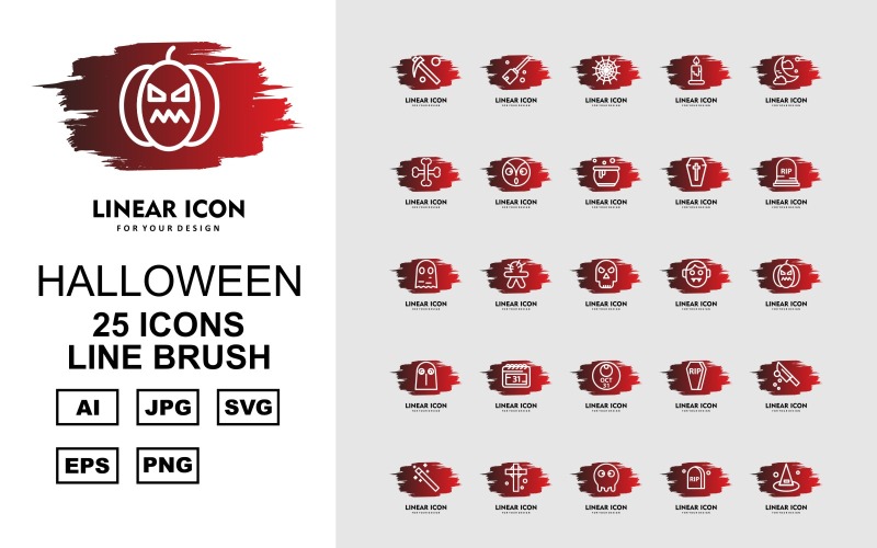 Sada ikon 25 Premium Halloween Line Brush Pack