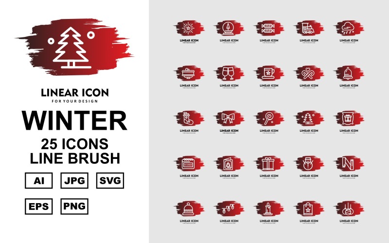 Conjunto de ícones de pacote de escova da linha 25 Premium Winter