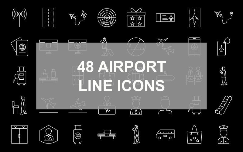 2 - Conjunto de iconos invertidos de la línea del aeropuerto