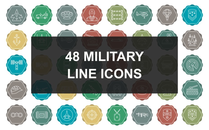 5 - Ensemble d'icônes de fond multicolore ligne militaire