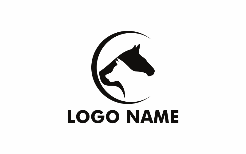 Download Шаблон логотипа "Horse and Dog Logo Template" / Horse and Dog Logo Template - Шаблон логотипа на тему графика dog,horse,animal,nature,pet,cute,cat,isolated,domestic,friendship,love,happy,white,logo,vector,symbol,farm,mammal,sign,veterinary