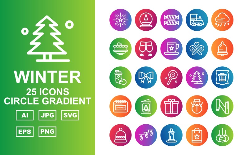 Download Набор иконок "25 Premium Winter Circle Gradient Pack Icon Set" / 25 Premium Winter Circle Gradient Pack Icon Set - Набор иконок на тему shopping celebration,lace,snow,muffler,dish,wineglass,cake,cloud,trainengine,toffee,moonlight,lights,shoppingbag,candle,gift,card,calendar,tree,candy,coffee